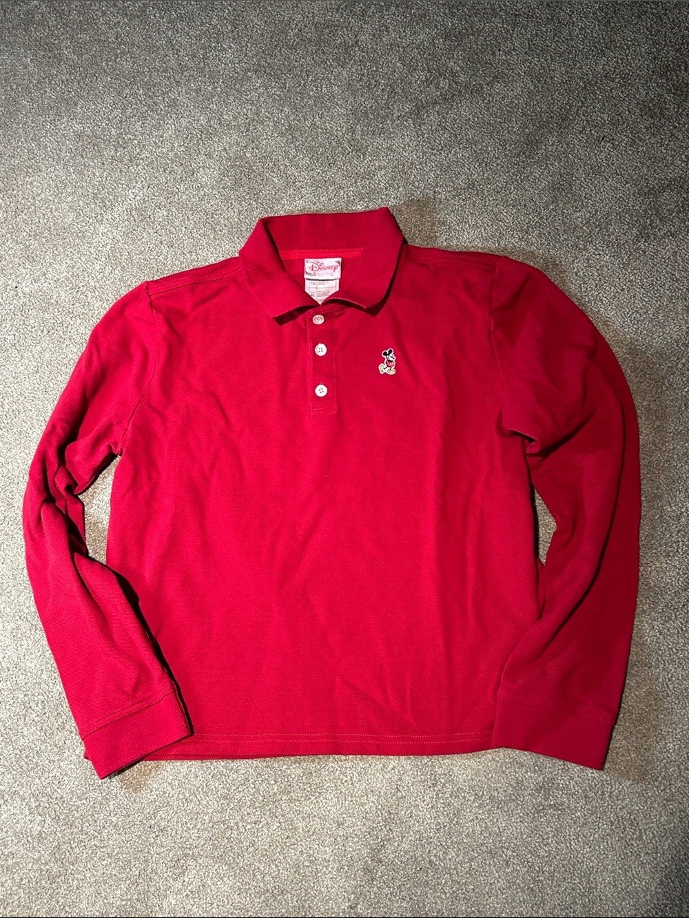 Vintage Disney Red Long-Sleeve Polo with Embroidered Mickey